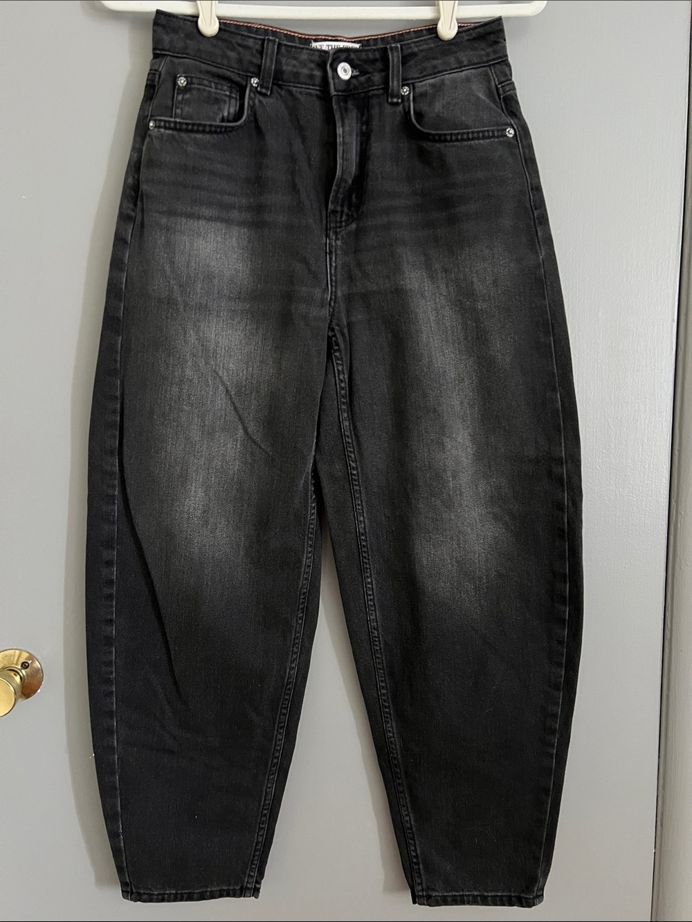 We The Free Black Barrel Jeans with Subtle Fade
